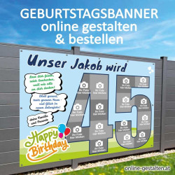 Banner Geburtstag, Geburtstagsbanner, Transparent zum Geburtstag, Geburtstagstransparent, Plakat Geburtstag, 45 Geburtstag