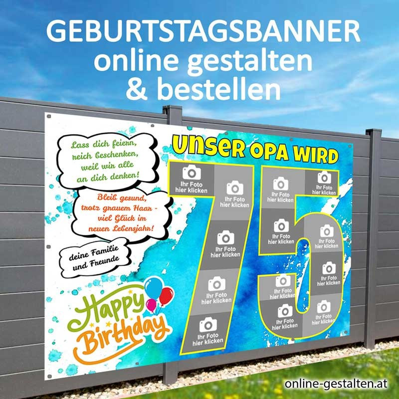 Banner Geburtstag, Geburtstagsbanner, Transparent zum Geburtstag, Geburtstagstransparent, Plakat Geburtstag, 75 Geburtstag