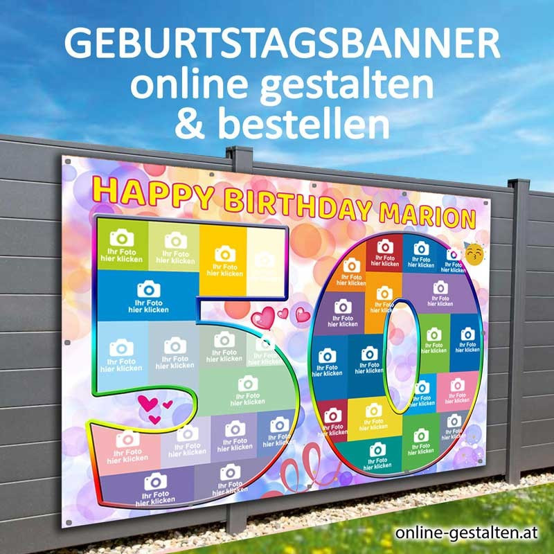 Banner Geburtstag Fotozahl Fotocollage Transparent Folie Plakat selber machen, online gestalten, express