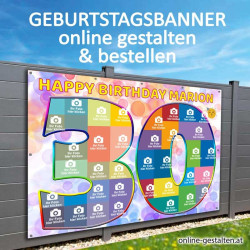 30er Banner Geburtstag Fotozahl Fotocollage Transparent Folie Plakat selber machen, online gestalten, express