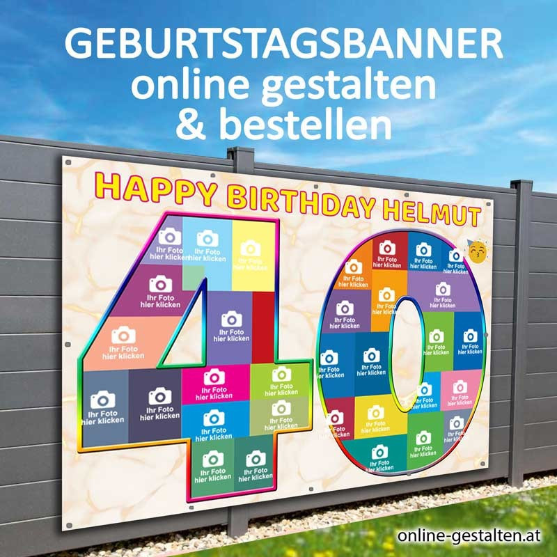 40er Banner Geburtstag Fotozahl Fotocollage Transparent Folie Plakat selber machen, online gestalten, express