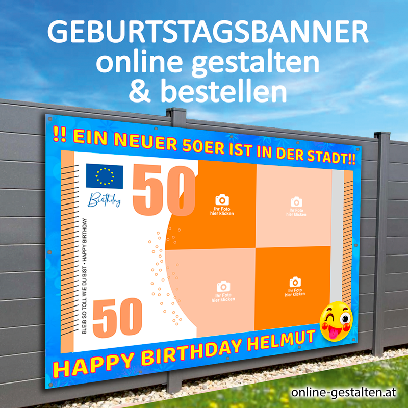 Geldschein Euroschein Banner Geburtstag Fotozahl Fotocollage Transparent Folie Plakat selber machen, online gestalten, express