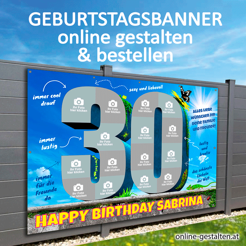 30er, 30 Geburtstag, Banner Geburtstag Fotozahl Fotocollage Transparent Folie Plakat selber machen, online gestalten, express