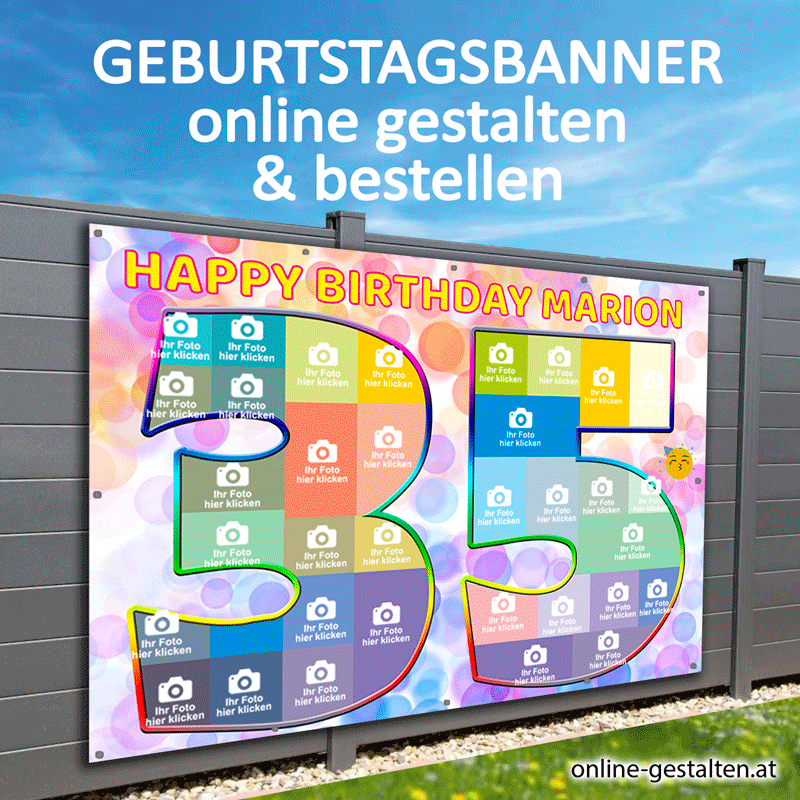 35er Banner Geburtstag Fotozahl Fotocollage Transparent Folie Plakat selber machen, online gestalten, express, 35 Geburtstag