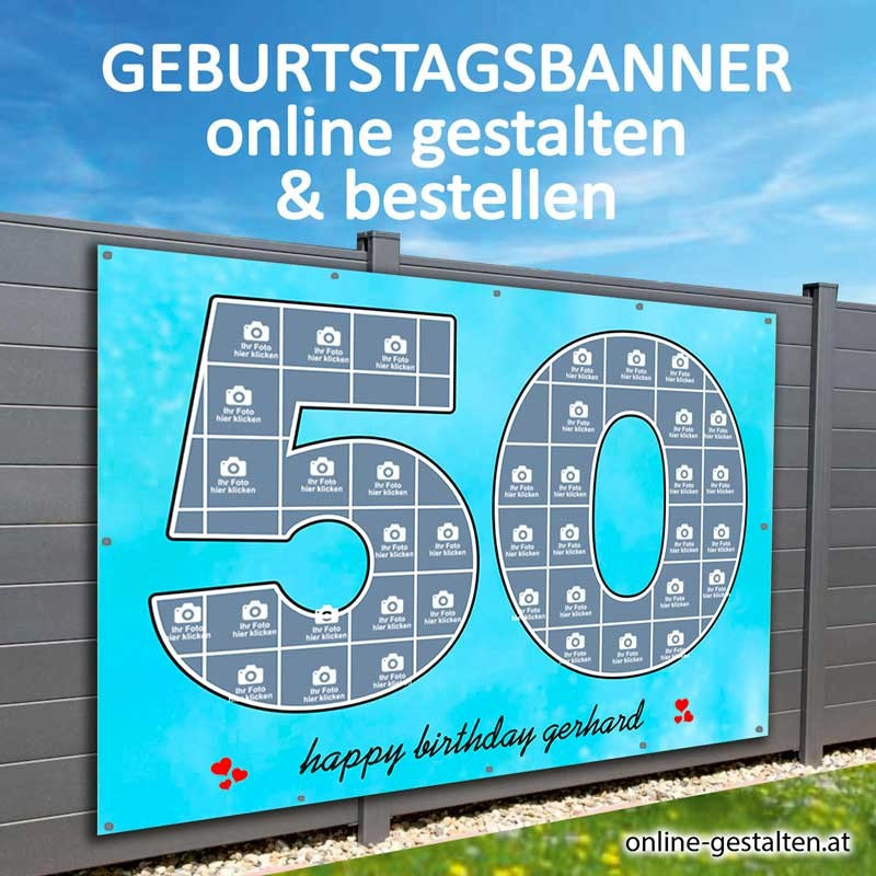 50er Banner Geburtstag Fotozahl  Collage Fotocollage Transparent Folie Plakat selber machen, online gestalten, express