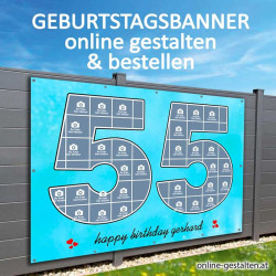 55er Banner Geburtstag Fotozahl  Collage Fotocollage Transparent Folie Plakat selber machen, online gestalten, express