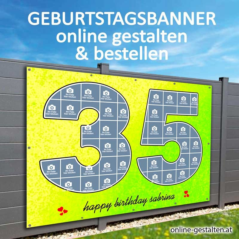 35er Banner Geburtstag Fotozahl  Collage Fotocollage Transparent Folie Plakat selber machen, online gestalten, express