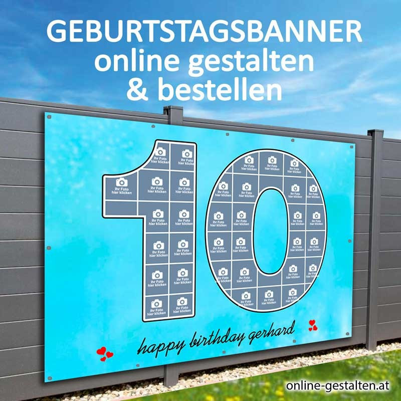 10er Banner Geburtstag Fotozahl  Collage Fotocollage Transparent Folie Plakat selber machen, online gestalten, express