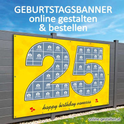 25er Banner Geburtstag Fotozahl  Collage Fotocollage Transparent Folie Plakat selber machen, online gestalten, express