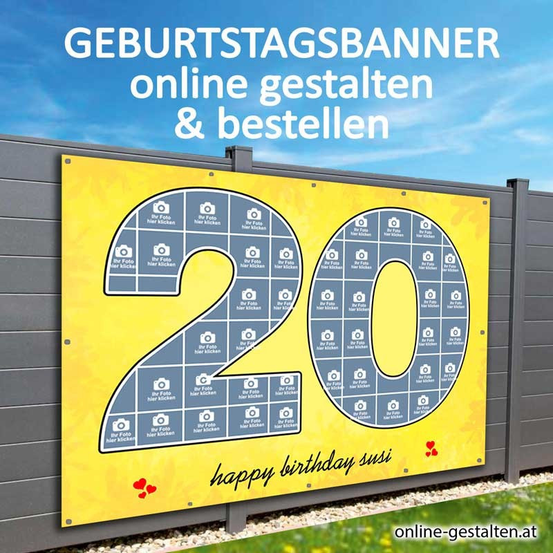 20er Banner Geburtstag Fotozahl  Collage Fotocollage Transparent Folie Plakat selber machen, online gestalten, express