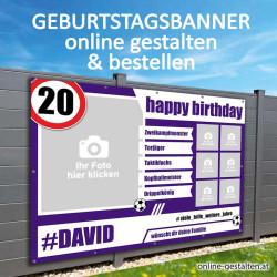 Fußball Geburtstagsbanner Violett mit Fotos