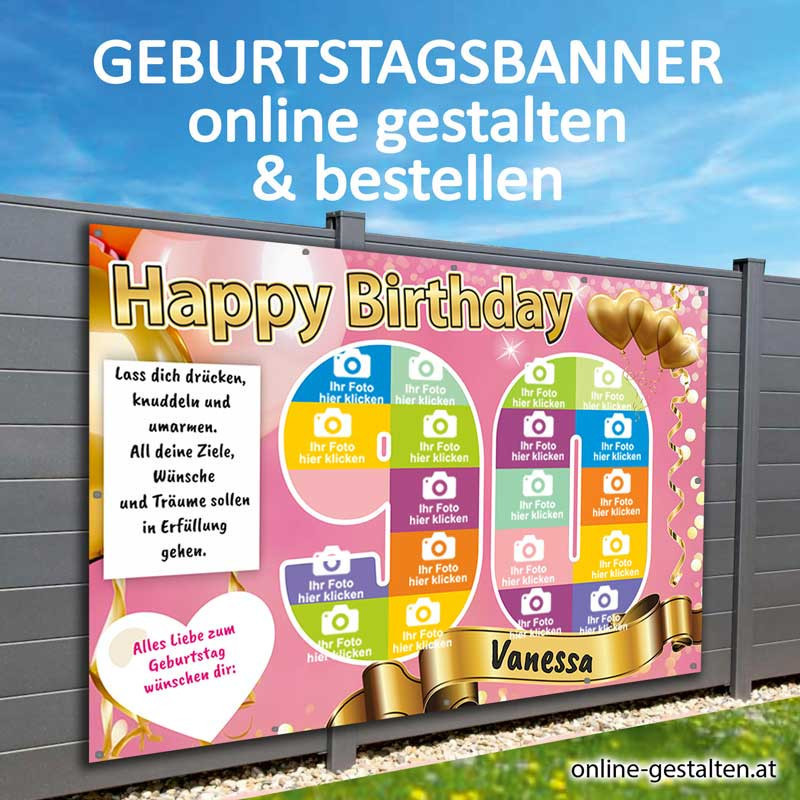 Geburtstagsbanner Banner Geburtstag Geschenk Party Poster Geburtstagsposter Fotozahl Fotogeschenk Fotocollage 90
