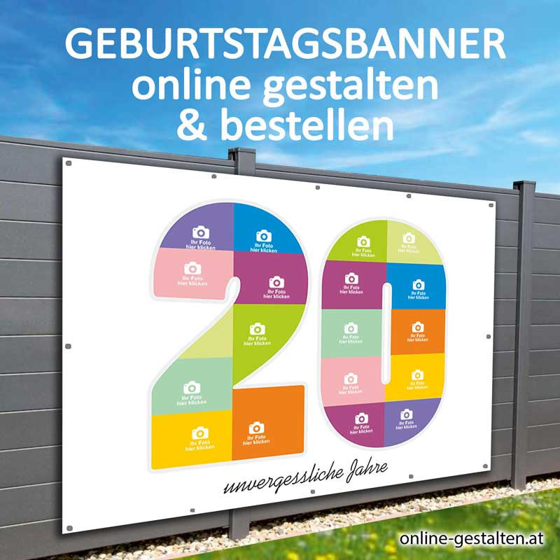 Geburtstagsbanner 20er onlinegestalten günstig Gratisversand Banner zum 20 Geburtstag Vorlagen