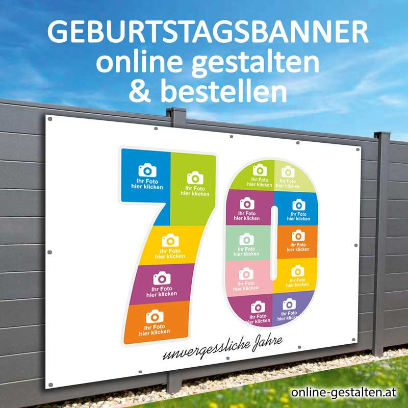 Geburtstagsbanner 70er onlinegestalten günstig Gratisversand Banner zum 70 Geburtstag Vorlagen