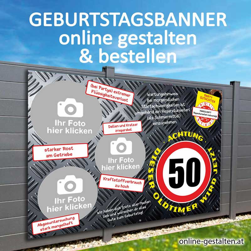 Geburtstagsbanner online gestalten Banner zum Geburtstag Partydeko Geburtstag selbst gestalten Oldtimer