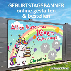 Geburtstagsbanner selbst gestalten online Kindergeburtstag Einhorn 10ter Geburtstag Mädchen