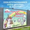 Geburtstagsbanner selbst gestalten online Kindergeburtstag Einhorn 10ter Geburtstag Mädchen