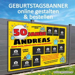 Geburtstagsbanner mit vielen Fotos selbst gestalten. Expressproduktion in österreich.