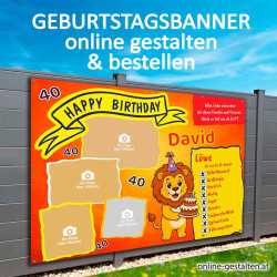 Personalisiertes Geburtstagsbanner Sternzeichen Löwe mit Fotos online gestalten – hergestellt in Österreich